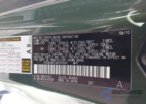 2010 Toyota Fj Cruiser из США, поврежденный, VIN JTEBU4BF5AK090043